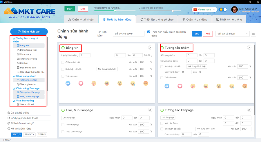 Thiết lập hành động cho tài khoản Facebook Thiết lập hành động cho tài khoản Facebook