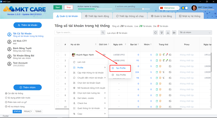 Tạo profile cho tài khoản Facebook Tạo profile cho tài khoản Facebook