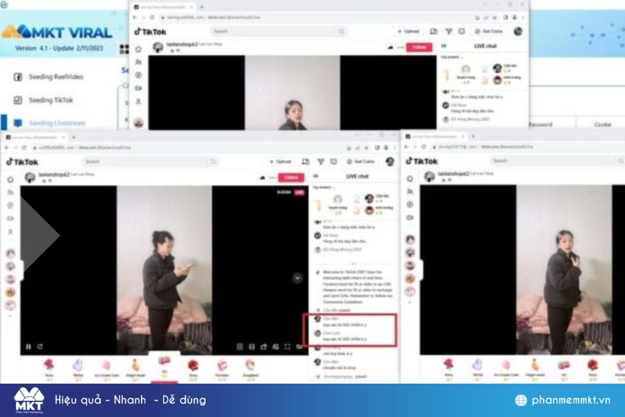 Lựa chọn danh mục nick TikTok và bắt đầu seeding Chạy seeding livestream tiktok tự động