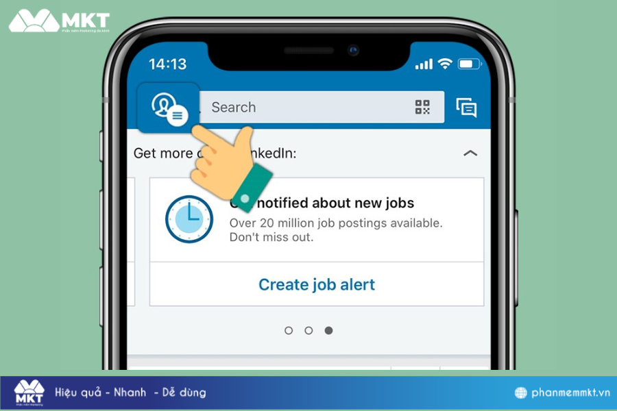 Tìm và nhấn vào biểu tượng tài khoản ở góc trái màn hình Xóa tài khoản LinkedIn