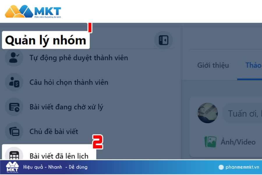 Nhấn vào mục Quản lý nhóm đăng ở phía trên cùng. Nhấn vào phần Bài viết đã lên lịch ở danh sách bên trái màn hình. Cách lên lịch đăng bài trên page
