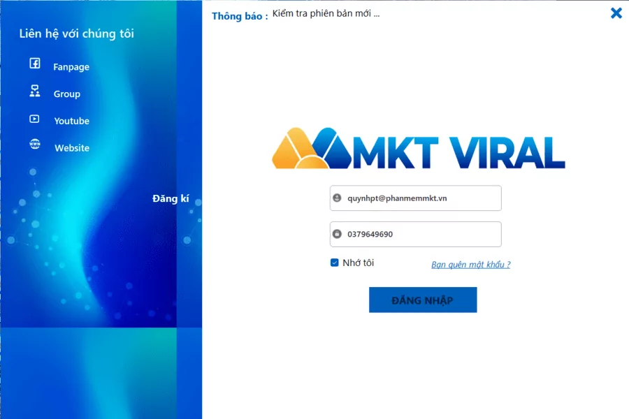 Đăng nhập vào phần mềm MKT Viral. Auto comment Tik Tok