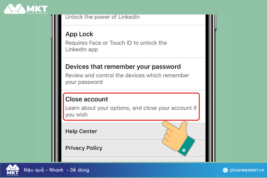 Kéo xuống dưới chọn Close account và Continue. Xóa tài khoản LinkedIn