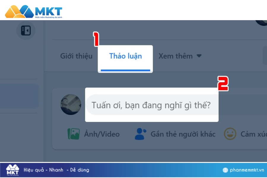 Tại fanpage bạn hãy truy cập mục Thảo luận và nhấn vào ô bài viết. Cách lên lịch đăng bài trên page