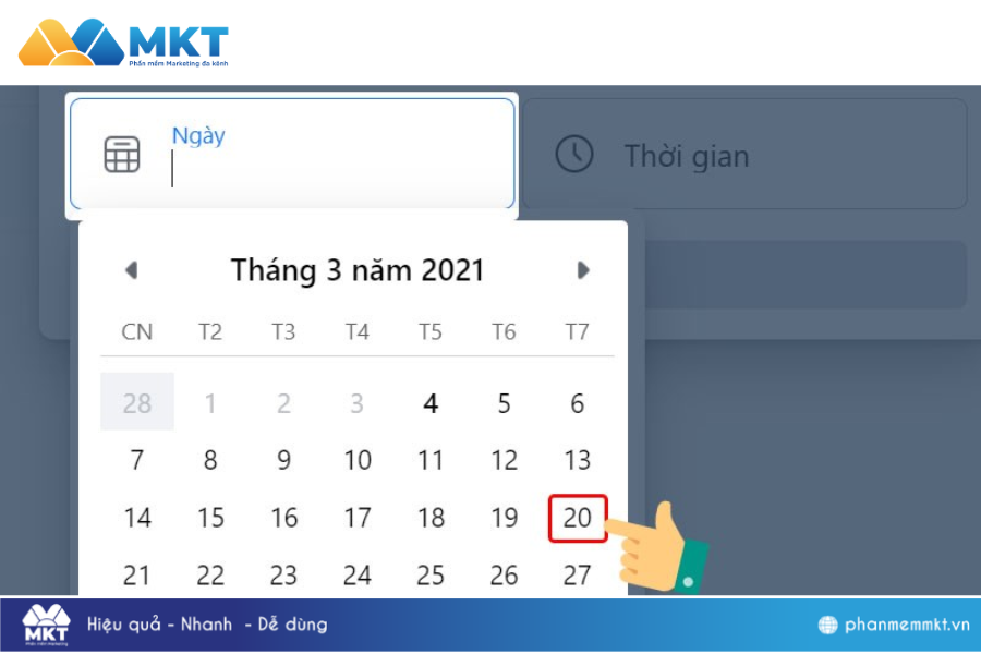 Tiếp đến hiển thị giao diện chọn thời gian lên lịch bạn thực hiện thao tác chọn thời gian lên lịch. Cách lên lịch đăng bài trên page