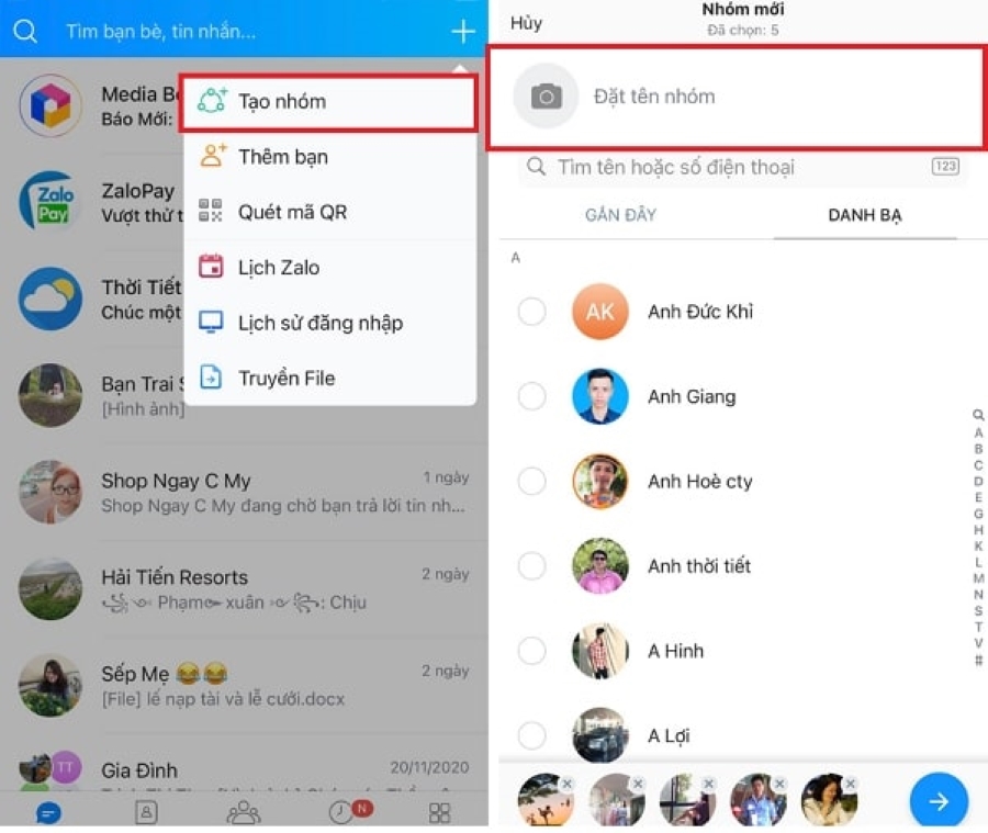 tạo nhóm zalo